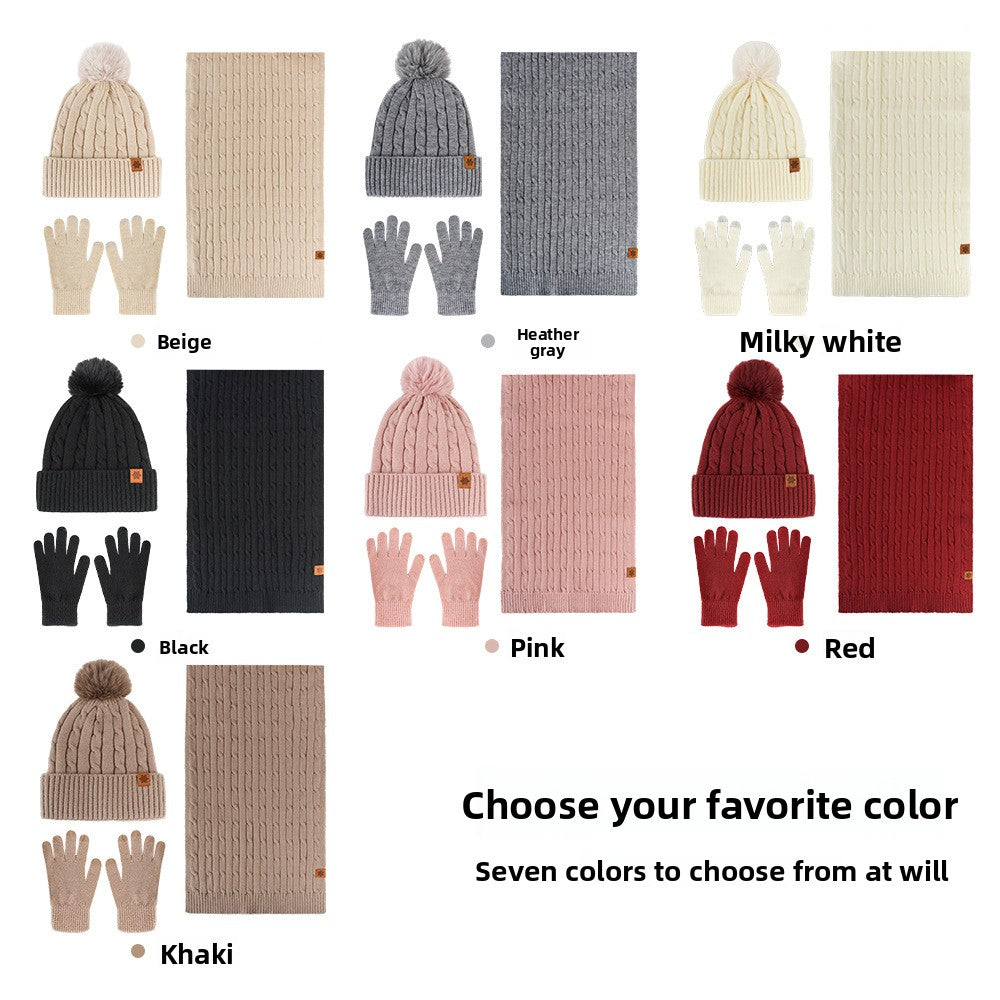 Knitted Winter Hat Scarf Gloves Set